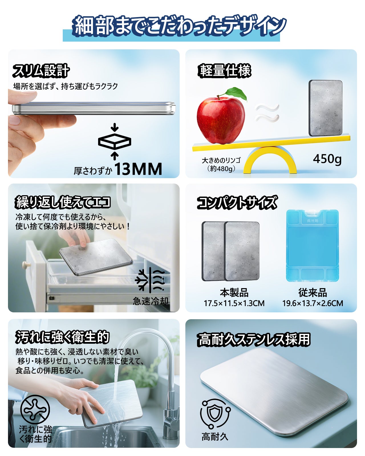 強力保冷剤 驚異の保冷力 2/4/6/8/10個セット【倍速凍結＆長時間保冷】ステンレス製アイス保冷剤